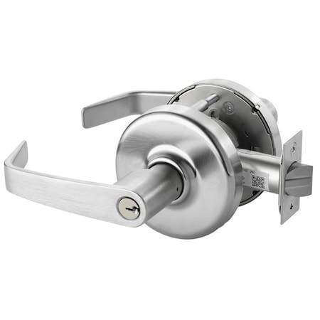 Grade 1 Entry/Office Cylindrical Lock, Newport Lever, D Rose, Conventional Cylinder, Satin Chrome Fi